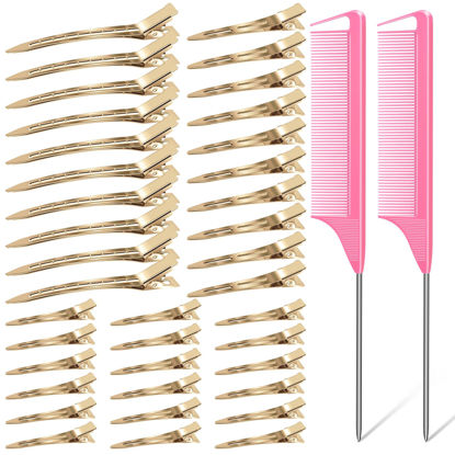 Picture of 70Pcs Metal Hair Roller Clips, MORGLES 3 Sizes Duck Billed Hair Clips with 2Pcs Pink Rat Tail Combs for Parting, Hair Clips Bulk with Organizer Box.