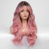Picture of HAIRCUBE Long Pink Wavy Wig for Women Ombre Pink Wig Dark Root 26 Inch with Bangs Curly Wavy Wig Natural Looking Synthetic Heat Resistant Fiber Wig for Daily Party Use （Pink