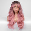 Picture of HAIRCUBE Long Pink Wavy Wig for Women Ombre Pink Wig Dark Root 26 Inch with Bangs Curly Wavy Wig Natural Looking Synthetic Heat Resistant Fiber Wig for Daily Party Use （Pink