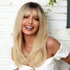 Picture of HAIRCUBE Ombre Blonde Long Straight Wig with Bangs Dark Root Long Hair With Bangs Natural Appearance Heat-resistant Synthetic Wig Daily Play Party Suitable For Fashionable Women 20Inches