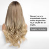 Picture of HAIRCUBE Brown to Blonde Wig with Bangs for Women Brown and Blonde Long Wavy Hair Wig Wig Curly Wavy Synthetic Wigs for Girls Daily Party Use