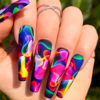 Picture of RUOKEXIN Acrylic Press on Nails Long Coffin Fake Nails with Nails Glue Long Ballet False Nails with Water Ripple Rainbow Designs Colorful Full Cover Artificial Nails Press Ons Stick on Nails 24Pcs