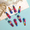 Picture of RUOKEXIN Acrylic Press on Nails Long Coffin Fake Nails with Nails Glue Long Ballet False Nails with Water Ripple Rainbow Designs Colorful Full Cover Artificial Nails Press Ons Stick on Nails 24Pcs