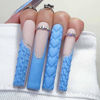 Picture of Foccna Blue Press on Nails Extra Long, Acrylic Fake Nails French Square False Nails Matte,Artificial Nails LOVE Design for Women and Girls, 24 pcs
