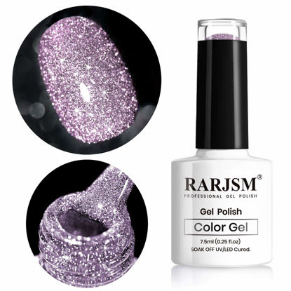 Picture of RARJSM Reflective Glitter Gel Polish, Light Purple Sparkle Gel Nail Polish Shiny Gel Nail Art Varnish Manicure Clear Diamond Nail Gel For Salon Home DIY UV LED Lamp RequiredRAR83