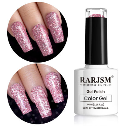 Picture of RARJSM Glitter Gel Polish Light Pink Reflective Holographic Gel Nail Polish 7.5ML 1Pcs Iridescent Shimmer LED UV Soak Off Shining Sparkle Diamond Gel Polish Nail Art Manicure Salon DIY at Home