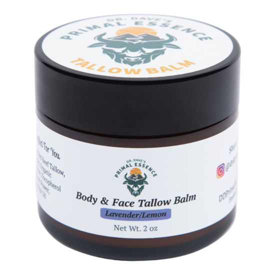Picture of Dr. Dave's Primal Essence Grass Fed Beef Tallow for Skin - Tallow Balm with Shea Butter, Organic Jojoba Oil, Honey, and Beeswax - Beef Tallow Moisturizer Face and Body - Lavender and Lemon, 2 oz