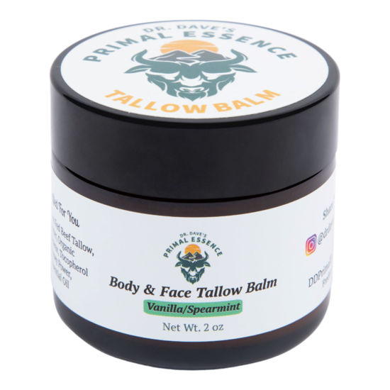 Picture of Dr. Dave's Primal Essence Grass Fed Beef Tallow for Skin - Tallow Balm with Shea Butter, Organic Jojoba Oil, Honey, Beeswax - Beef Tallow Moisturizer for Face and Body - Vanilla and Spearmint, 2 oz