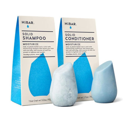 Picture of HiBAR - Moisturize Shampoo & Conditioner Set - For Dry, Frizzy Hair - Nourish & Hydrate -Coconut Oil, Cocoa Butter & Vitamin B5 -Plastic, Soap, Paraben & Sulfate-Free -Color Safe & Vegan -2 Solid Bars