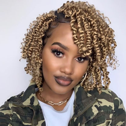 Picture of The BOHOBABE Crochet Passion Twist Hair Pretwisted 10 Inch Short Pre-looped Passion Twist Crochet Braiding Hair 8 Packs (27#)