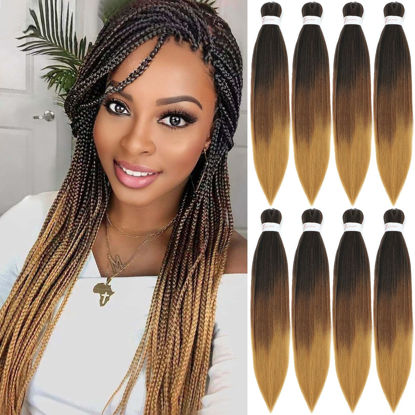 Picture of Ombre Braiding Hair Pre Stretched 20 Inch 8 Pack Premium Pre Stretched Braiding Hair Professional Itch Free Hot Water Setting Perm Yaki Texture Prestretched Hair For Braiding (20Inch,1B/30/27)