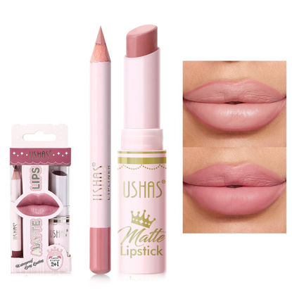 Picture of USHAS Lipstick and Lip Liner Combo Set 2 in 1 Waterproof Lipstick for Women Lip liner Set Long Lasting Lipstick, Matte Lipstick Pen with Lip Liner Set Makeup Kits (S12, Pack of 1)