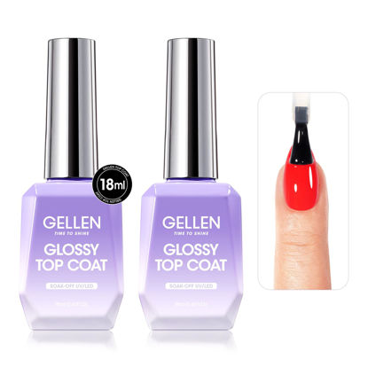 Picture of Gellen Gel Top Coat, 2 Pcs No Wipe Top Coat Set, 18 ml Glossy Top Coat Gel Nail Polish, High Shiny Top Coat Nail Polish, Soak Off UV Lamp Clear Nail Gel, Home Salon Manicure Set