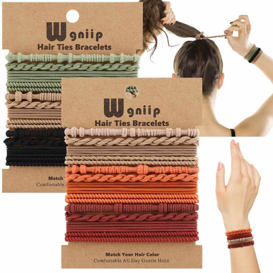 Picture of 24 Pcs Boho Hair Tie Bracelets, 4 Styles Cute Elastics for Thin and Thick Hair/Pony Tails, 6 Colors No-Damage Accessories (I-Boho)