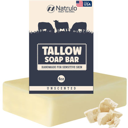 Picture of Beef Tallow Soap Bar - All Natural Grass Fed Tallow Soap Unscented - Moisturizing Face & Body Wash Great for Eczema, Dry, Itchy, Sensitive Skin - Handcrafted Bath Soap for Adults, Kids, Made in USA