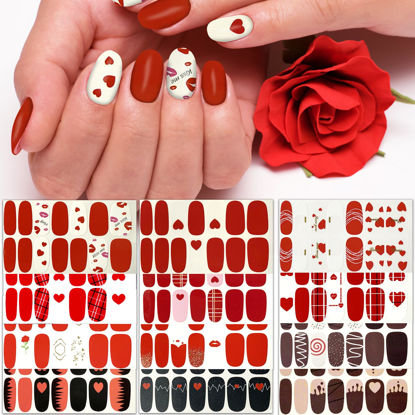 Picture of TailaiMei 12 Sheets Valentine's Day Nail Wraps Adhesive Nail Art Stickers Full Wraps Strips with 2 Pcs Nail Files for DIY Nail Decals (Heart Style)