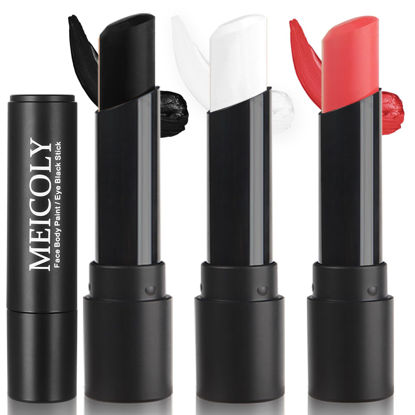 Picture of MEICOLY Clown White Joker Devil Makeup Kit,Cream Black White Red Face Body Paint Stick,Halloween Face Paint for Vampire Skeleton Clown Spiderman,Eye Black Stick for Baseball/Football/Softball