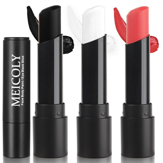 Picture of MEICOLY Clown White Joker Devil Makeup Kit,Cream Black White Red Face Body Paint Stick,Halloween Face Paint for Vampire Skeleton Clown Spiderman,Eye Black Stick for Baseball/Football/Softball