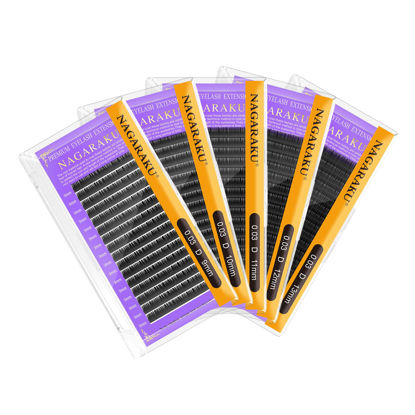 Picture of NAGARAKU 5 Trays Eyelash Extensions 0.03mm D 9/10/11/12/13mm in 1 pack Classic Individual Lashes Soft Natural Professional Faux Mink 16 rows