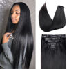 Picture of Pobokix Seamless Clip in Hair Extensions Real Human Hair Straight Brazilian Human Hair Clip in Extensions 8Pcs PU Clip in Remy Hair for Women Invisible Skin Weft 18Clips 120g 30inch Natural Black