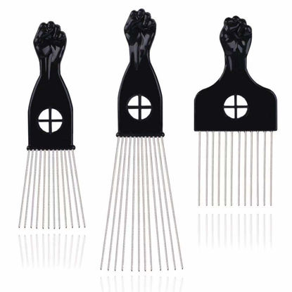 Picture of LEADUWAY Hair Picks - Black Metal Afro Combs for Hair Styling, Fist Pick for Women and Men