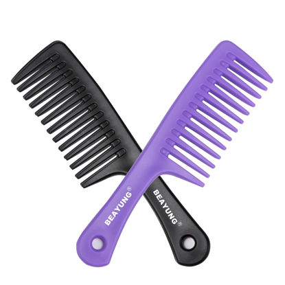 Picture of BEAYUNG 2 PCS Large Wide Tooth Comb, Shower Combs for Women, Curly Hair Brush, Detangling Comb, Hair Styling Comb, Hairdressing Tool (1Black,1Purple)