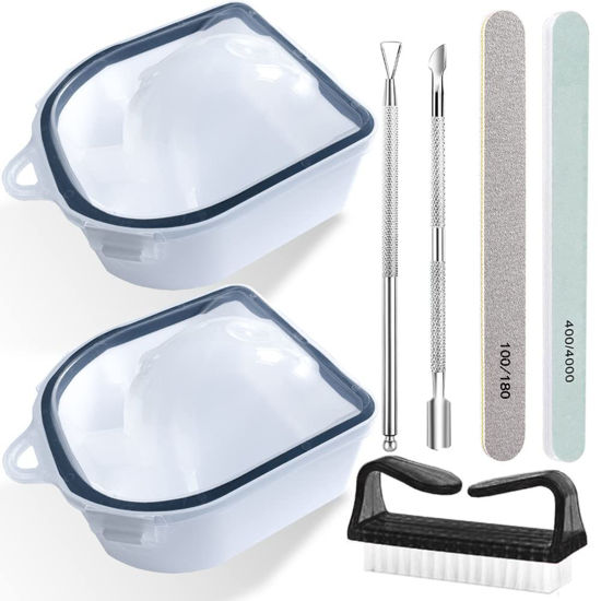 Picture of Nail Soaking Bowl, Gel Nail Polish Remover Kit, Manicure Bowl for Hand, Dip Powder Remover Tools, Nail Soak Off Bowl for Acrylic Nails, Nail Brush, Cuticle Pusher, Cuticle Peeler, 100/180 Nail File, Buffer Block-Black
