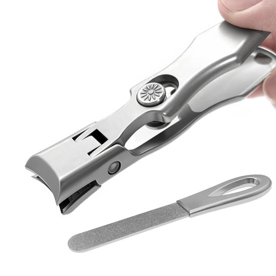 Picture of VOGARB Nail Clippers for Men Thick Nails Laqrge Wide Jaw Opening Long Handle Heavy Duty Ultra Sharp Toe Nail Clippers No Splash Fingernail Clipper for Seniors,Adult, Women (Silver with File)
