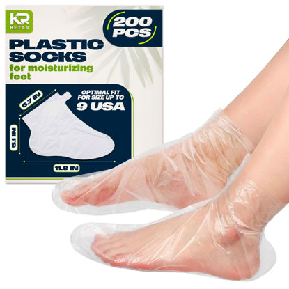Picture of 200Pcs Disposable Foot Covers for Feet Moisturizer Socks - Plastic Pedicure Foot Spa Liners Disposable Foot Socks Pedicure Lotion Socks for Dry Feet - Foot Mask Moisturizing Socks Cracked Heel Socks