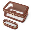Picture of Soimeat Travel Clear Makeup Bag with Makeup Brush Bag, Leather Makeup Case Toiletry Bag, Portable Cosmetic Bag Case, Transparent Waterproof Cosmetic Organizer Storage Bag for Women, Brown