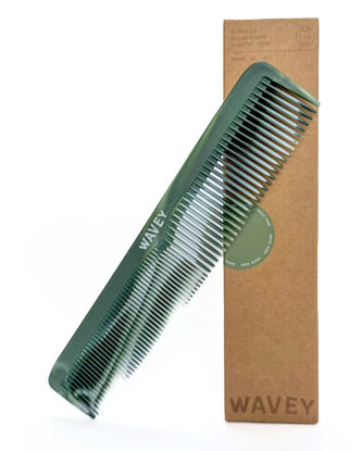 Picture of WAVEY Quality Hair Comb for Men and Women, Recycled Ocean Plastic, 7 Inches length perfect for home and travel, Wide and Fine Tooth for thick, thin, wavy, straight and curly hair styling - GREEN
