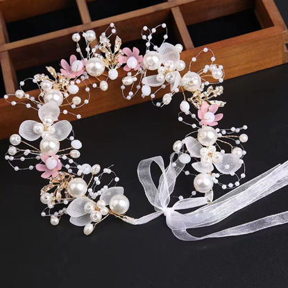 Picture of Kids Flower Girl Pearl Headband, Princess Headpiece for Bridal Wedding, Women's Fashion Hair Accessory (Pink)