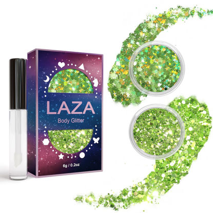 Picture of Laza 2 Jars St. Patrick’s Day Body Glitter Iridescent Chunky Sequins with Glitter Glue Women Eyeshadow Makeup Face Paint Festival Rave Outfits Hair Accessories Carnival Brat Party Costumes-Lime Summer
