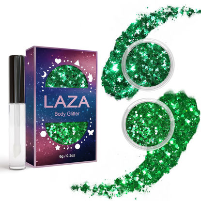 Picture of Laza 2 Jars St. Patrick’s Day Body Glitter Iridescent Chunky Sequins with Glitter Glue Women Eyeshadow Makeup Face Paint Festival Rave Outfits Hair Accessories Carnival Party Costumes - Lush Clove