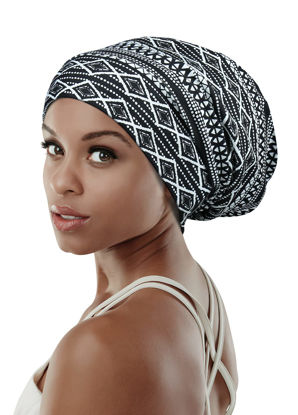 Picture of Women's Sleeping Hat,Satin Liner Oily Hair Medium Silk Slap Bonnet Navy White
