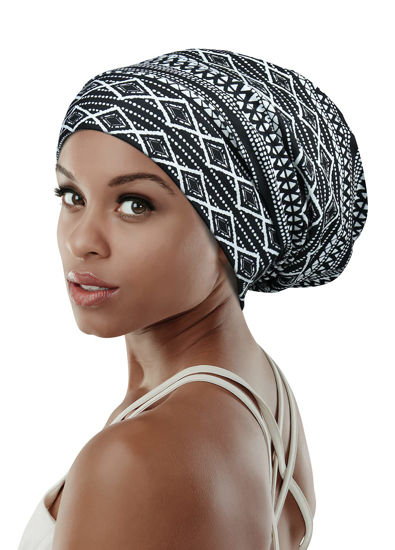 Picture of Women's Sleeping Hat,Satin Liner Oily Hair Medium Silk Slap Bonnet Navy White