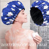 Picture of Shower Cap for Women Terry Lined Bath Cap Large Reusable Waterproof Elastic Band Blue Shower Caps for Long Thick Hair Soft Bath Shower Hair Caps