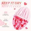 Picture of Shower Cap for Women Terry Lined Bath Cap Large Reusable Waterproof Elastic Band Pink Love Shower Caps for Long Thick Hair Soft Bath Shower Hair Caps