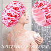 Picture of Shower Cap for Women Terry Lined Bath Cap Large Reusable Waterproof Elastic Band Pink Love Shower Caps for Long Thick Hair Soft Bath Shower Hair Caps