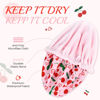 Picture of Shower Cap for Women Terry Lined Bath Cap Large Reusable Waterproof Elastic Band Pink Cherry Shower Caps for Long Thick Hair Soft Bath Shower Hair Caps