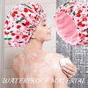 Picture of Shower Cap for Women Terry Lined Bath Cap Large Reusable Waterproof Elastic Band Pink Cherry Shower Caps for Long Thick Hair Soft Bath Shower Hair Caps