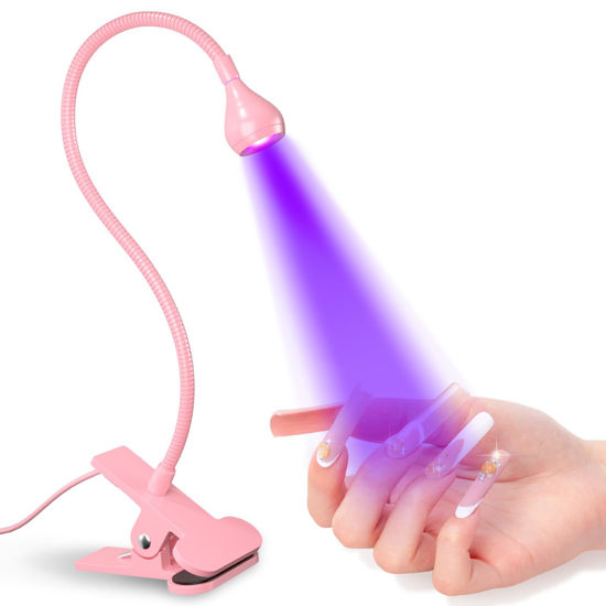 Picture of UV Nail Lamp 395nm 3w UV Light for Nails Gooseneck Led Nail Lamp with Clamp for Gel Nails and Ultraviolet Curing Portable UV Nail Light 5v USB Input Nail Dryer with 4 Levels Dimming Pink