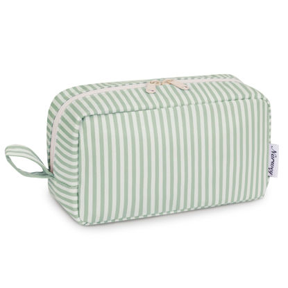 Picture of Narwey Cute Makeup Bag Small Toiletry Bag Travel Cosmetic Bag Organizer Make Up Bags with Organized Pockets for Women (Mint Green Stripe, Large)