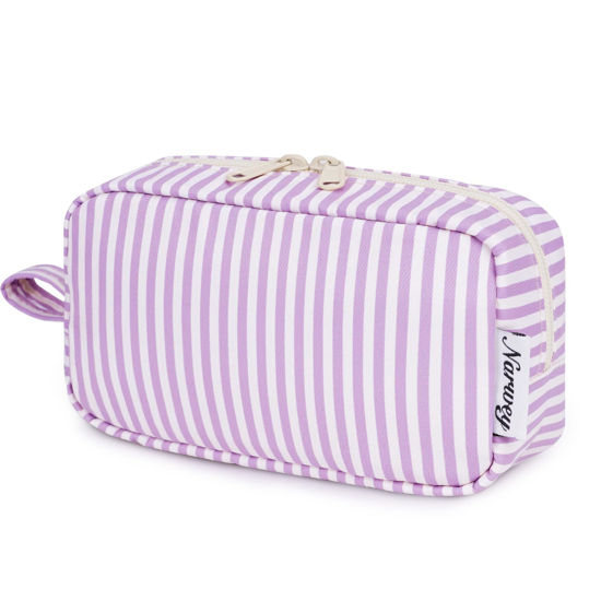 Picture of Narwey Small Makeup Bag for Purse Travel Makeup Pouch Mini Cosmetic Bag Zipper Pouch for Women (Purple Stripe, Small)