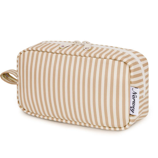 Picture of Narwey Small Makeup Bag for Purse Travel Makeup Pouch Mini Cosmetic Bag Zipper Pouch for Women (Brown Stripe, Small)