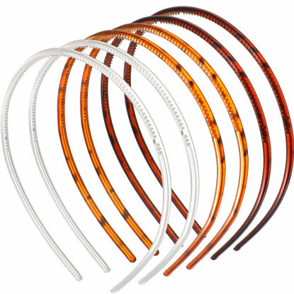 Picture of WILLBOND 6 Pieces Plastic Plain Headbands Teeth Comb Headbands Halloween Skinny DIY Hair Bands Headbands for Women Girls (Light Brown, Deep Brown, Transparent, 5 mm)