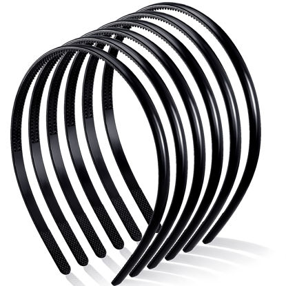 Picture of WILLBOND 6 Pieces Plastic Plain Headbands Teeth Comb Headbands Halloween Skinny DIY Hair Bands Headbands for Women Girls (Black, 8 mm)