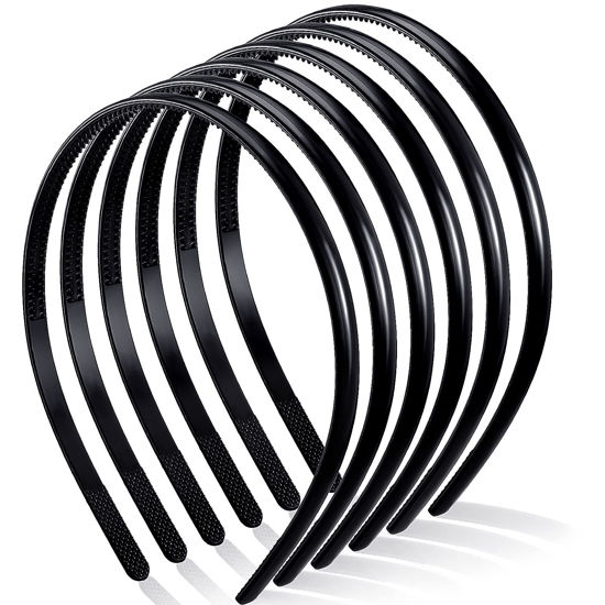 Picture of WILLBOND 6 Pieces Plastic Plain Headbands Teeth Comb Headbands Halloween Skinny DIY Hair Bands Headbands for Women Girls (Black, 8 mm)