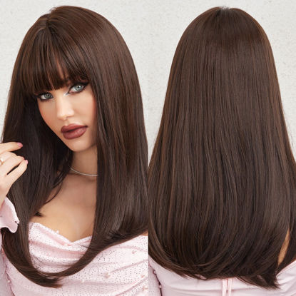 Picture of HAIRCUBE Dark Brown Synthetic Women's Wig Long Straight Layered and Heat Resistant
