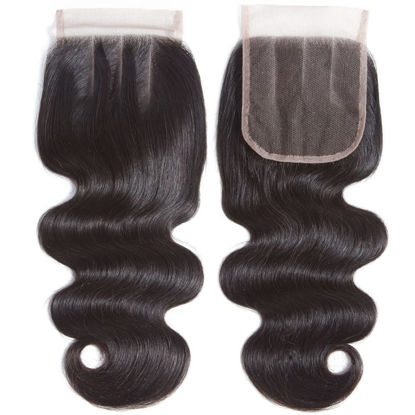 Picture of 10A Three Part Body Wave Virgin Brazilian Hair Lace Closure 130% Density Brazilian Body Wave Lace Closure with Baby Hair Natural Hair Color Soft and Silky (18Inch, 3 Part Closure)